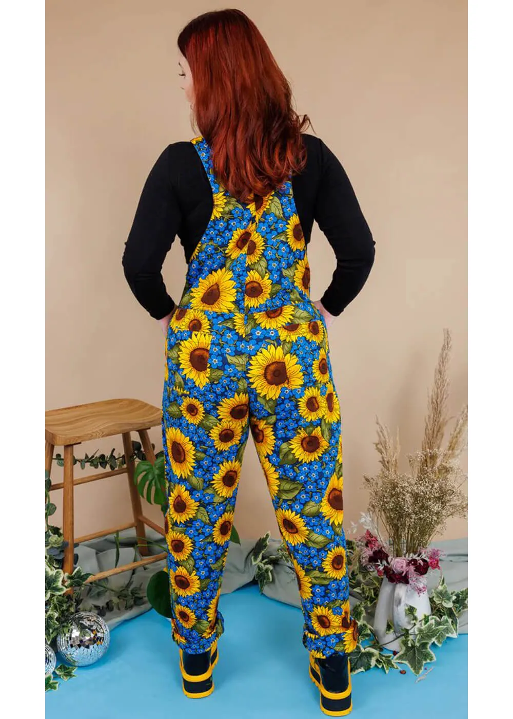 Run & Fly Sunflowers Dungarees Blue 70's