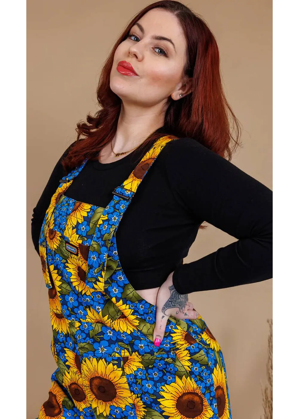 Run & Fly Sunflowers Dungarees Blue 70's