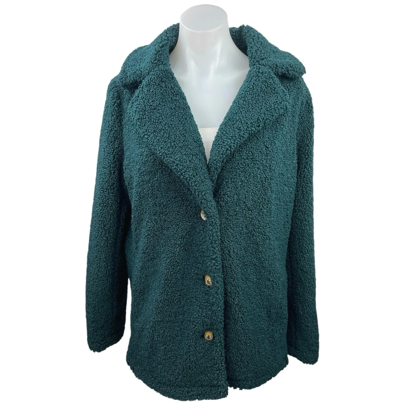 Sanctuary Anthropologie Green Fur Breasted Long Sleeve Blazer Coat Jacket Sz S