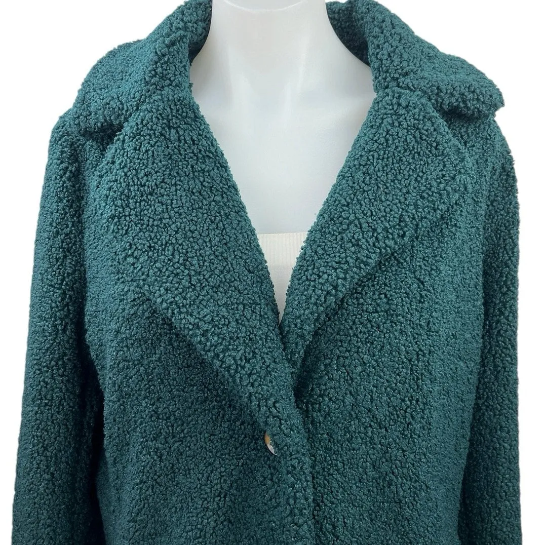 Sanctuary Anthropologie Green Fur Breasted Long Sleeve Blazer Coat Jacket Sz S