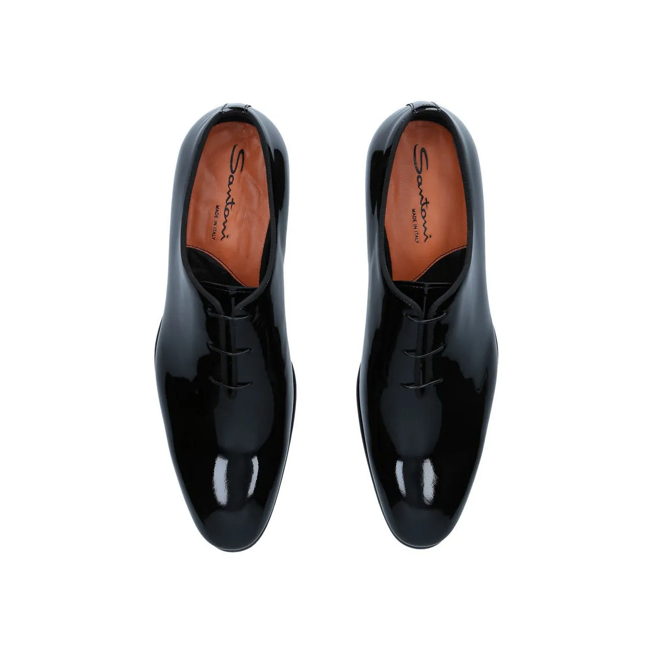 SANTONI Patent Carter Whole Cut Oxford Shoes - Black