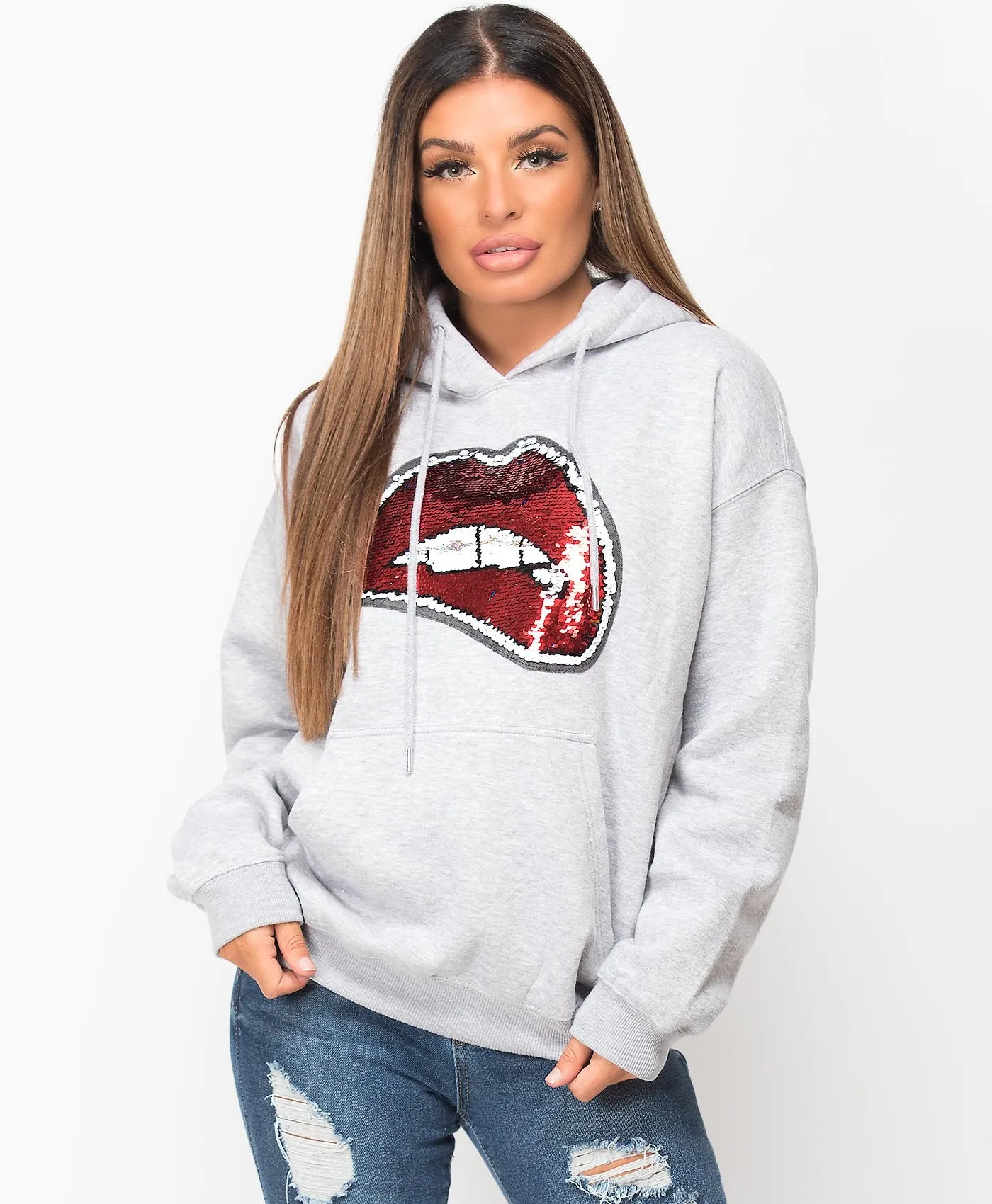 Sequin Lips Change Colour Oversized Hoodie