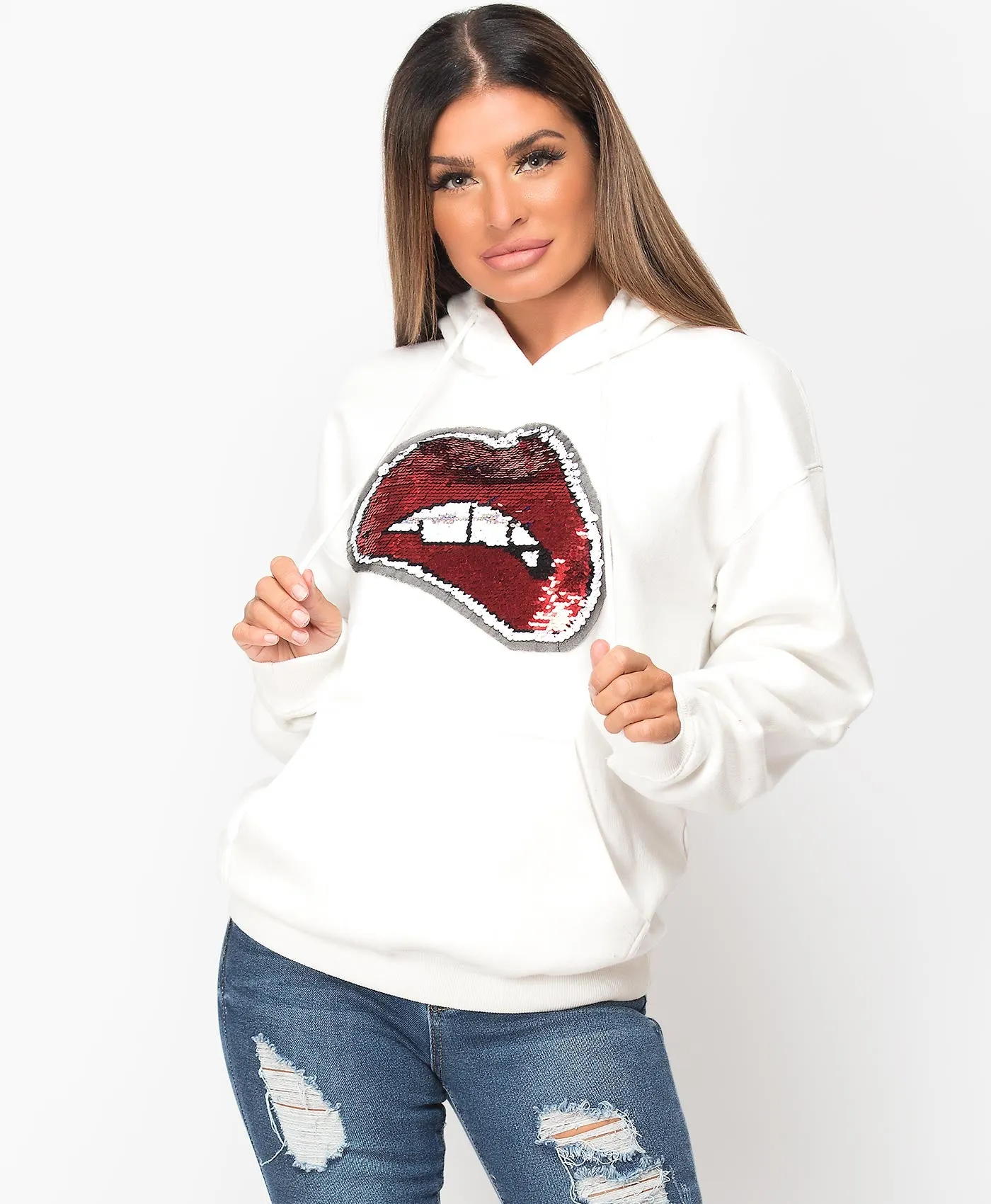 Sequin Lips Change Colour Oversized Hoodie