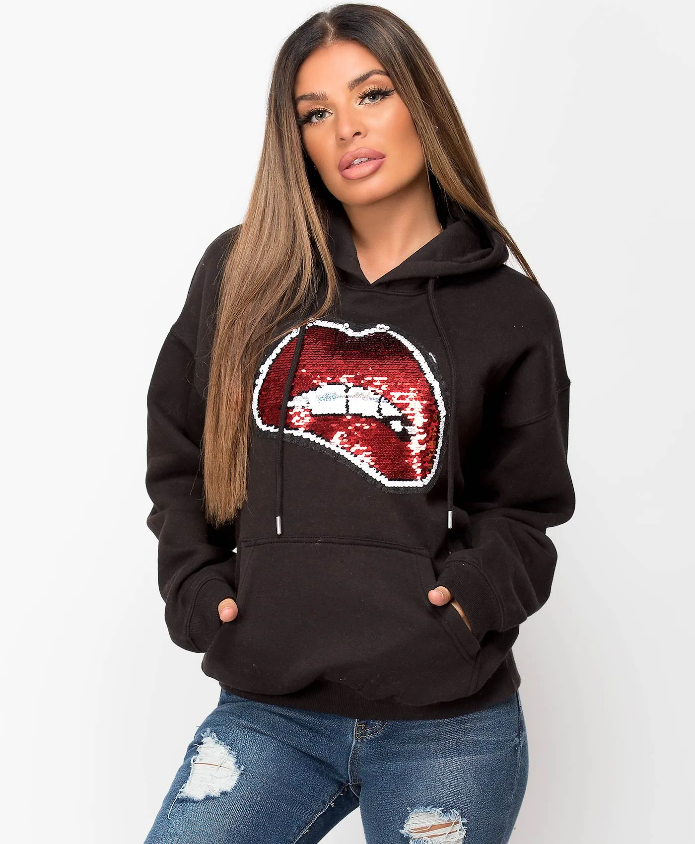 Sequin Lips Change Colour Oversized Hoodie