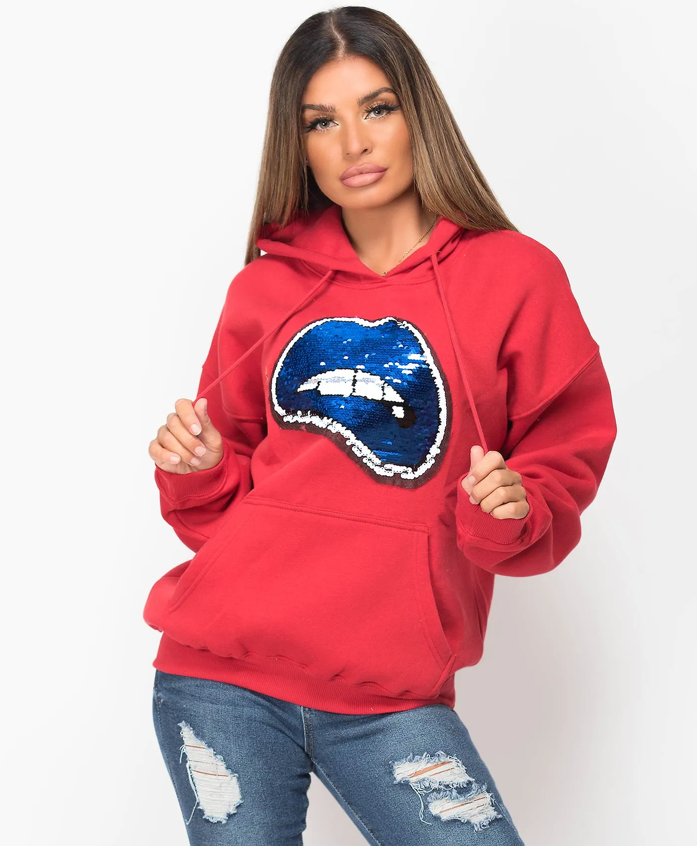 Sequin Lips Change Colour Oversized Hoodie