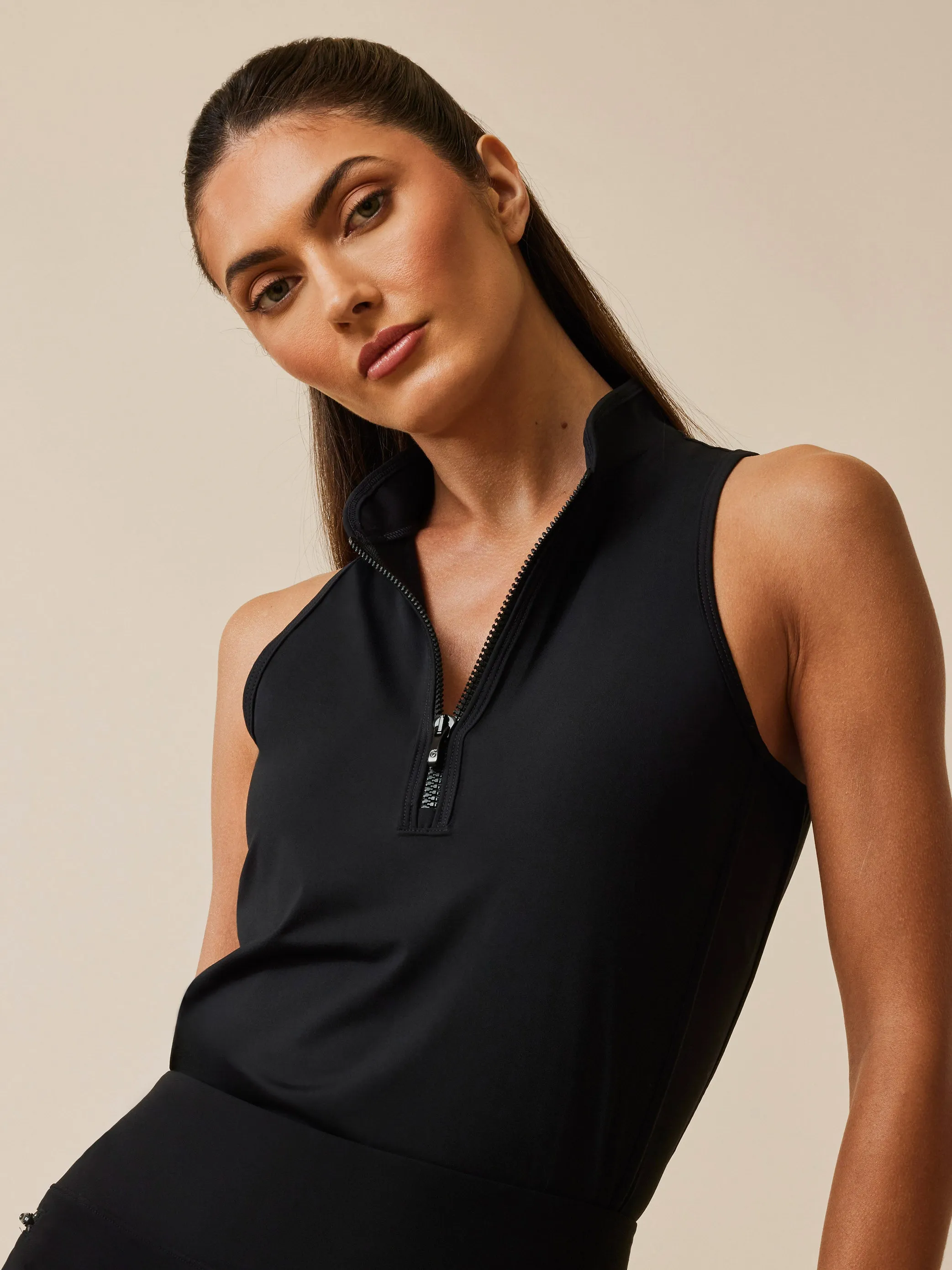 sleeveless vesta mock neck top