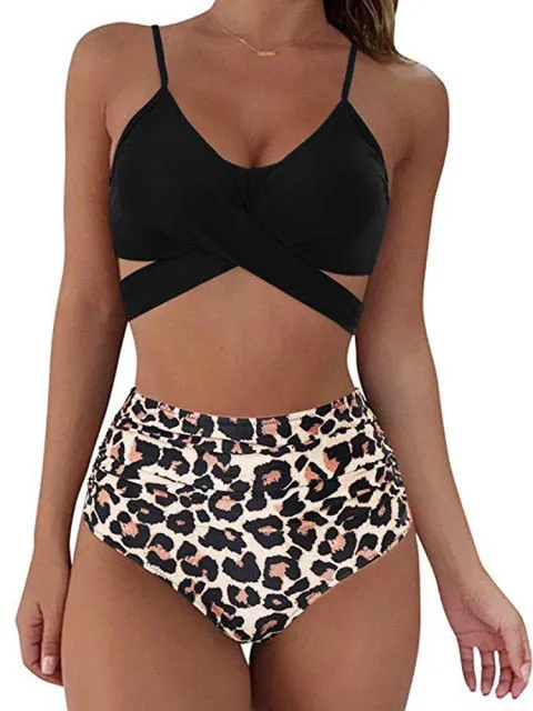 Solid Pattern Sexy and Club Styled Padded High Waist Bikini Set for Women