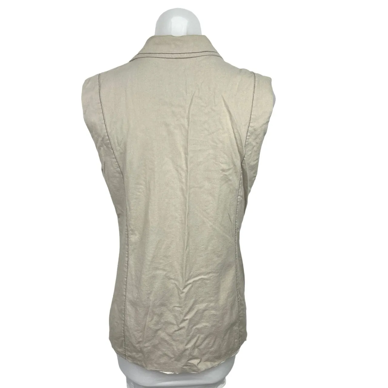 Sostiqs Womens Beige Sleeveless Collared Double Breasted Blazer Coat Jacket Sz M