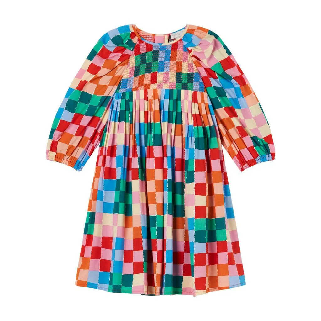 Stella McCartney Baby Long Sleeve Multicolor Checkered Dress with Bloomer