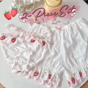 Strawberry Cottagecore Undergarments Set - 2-Piece Embroidered Option