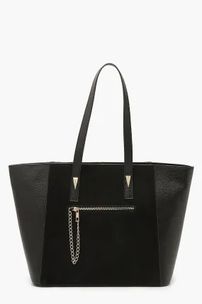 Suedette & PU Tote Bag With Chain Trim Detail