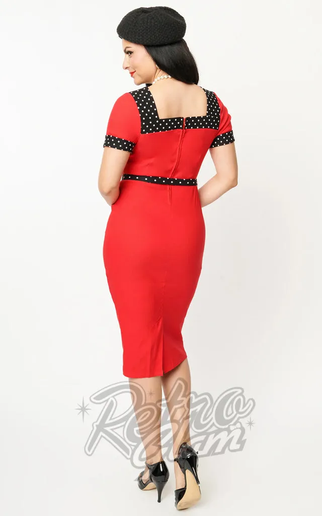 Unique Vintage Red & Polka Dot Wiggle Dress