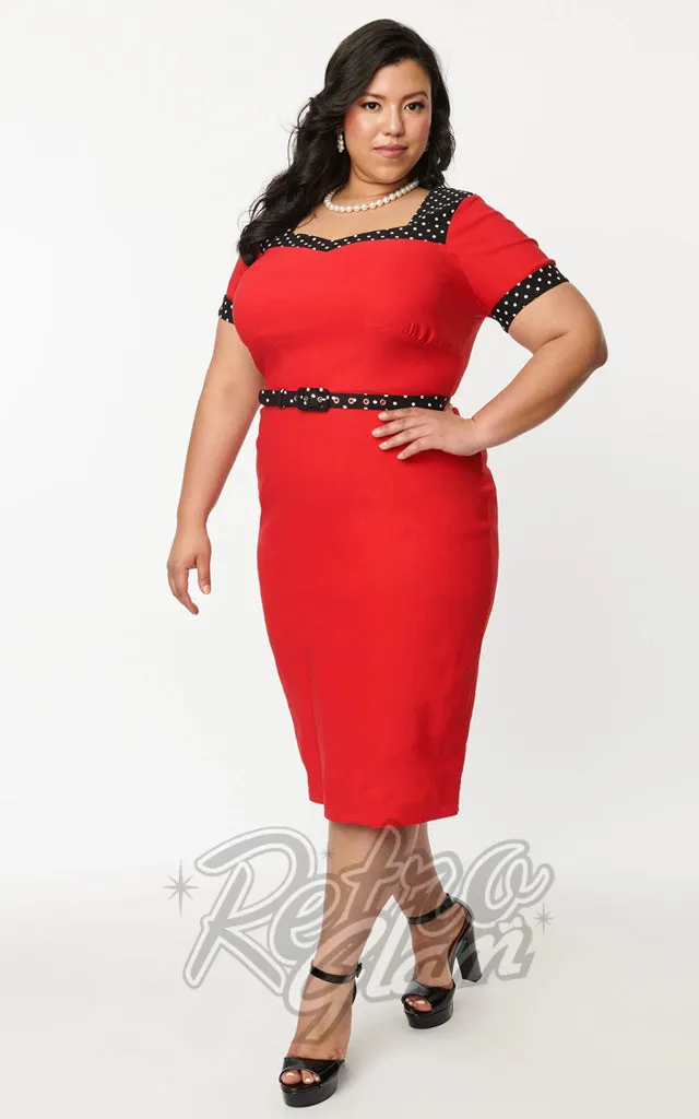 Unique Vintage Red & Polka Dot Wiggle Dress