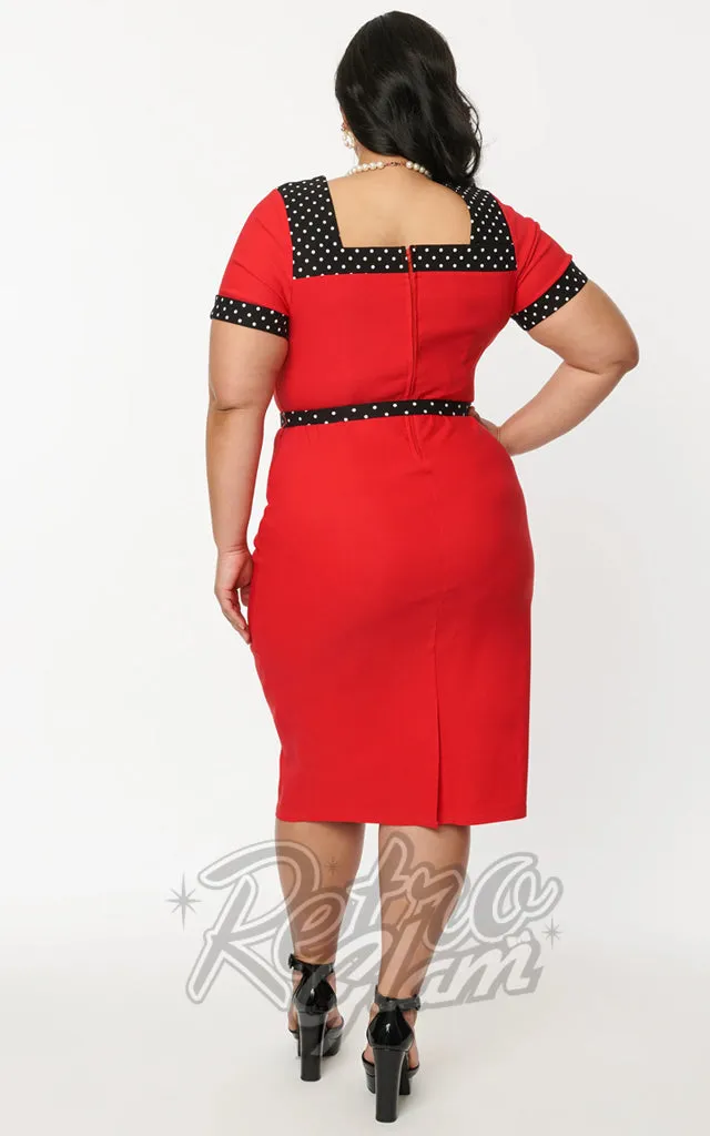 Unique Vintage Red & Polka Dot Wiggle Dress