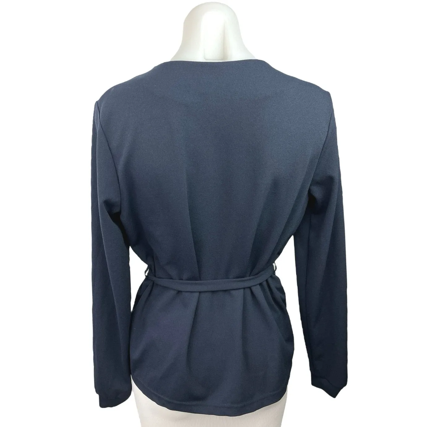 Vero Moda Blue Double Breasted V-Neck Belted Tie Waist Blazer Coat Jacket Top S