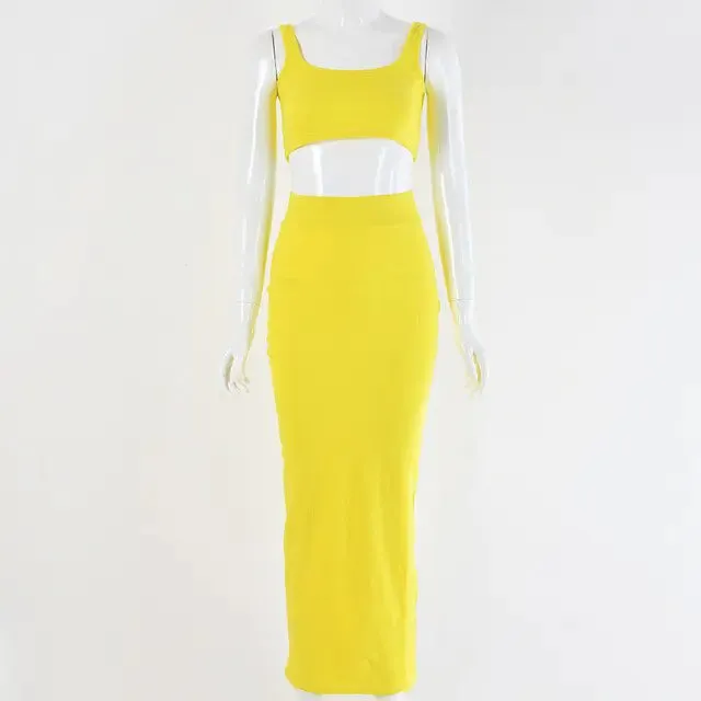 Vibrant Ribbed Dress Set - Seductive Neon Colors