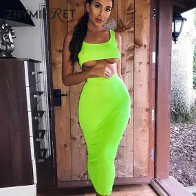 Vibrant Ribbed Dress Set - Seductive Neon Colors