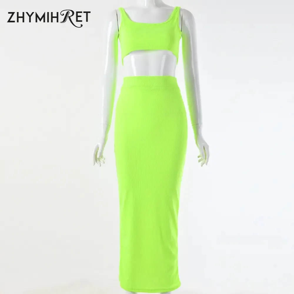 Vibrant Ribbed Dress Set - Seductive Neon Colors