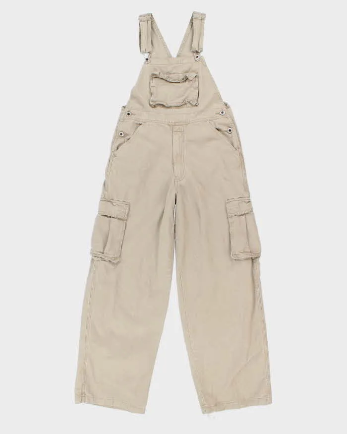 Vintage 90s Beige Cargo Dungarees Small