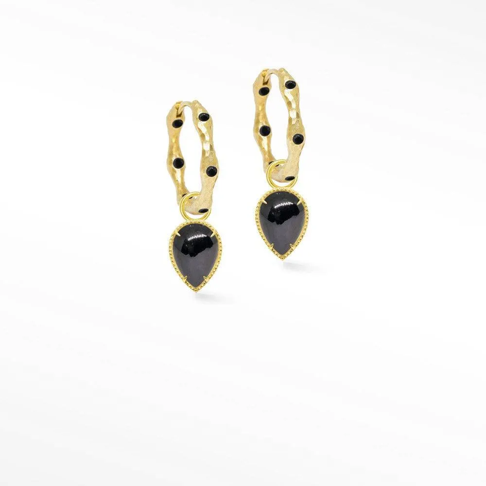 Vintage lace pear black spinel gold earrings convertible