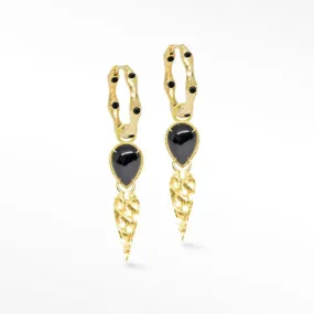 Vintage lace pear black spinel gold earrings convertible