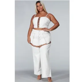 White Chain Link 2pcs Pants Set - Size Included