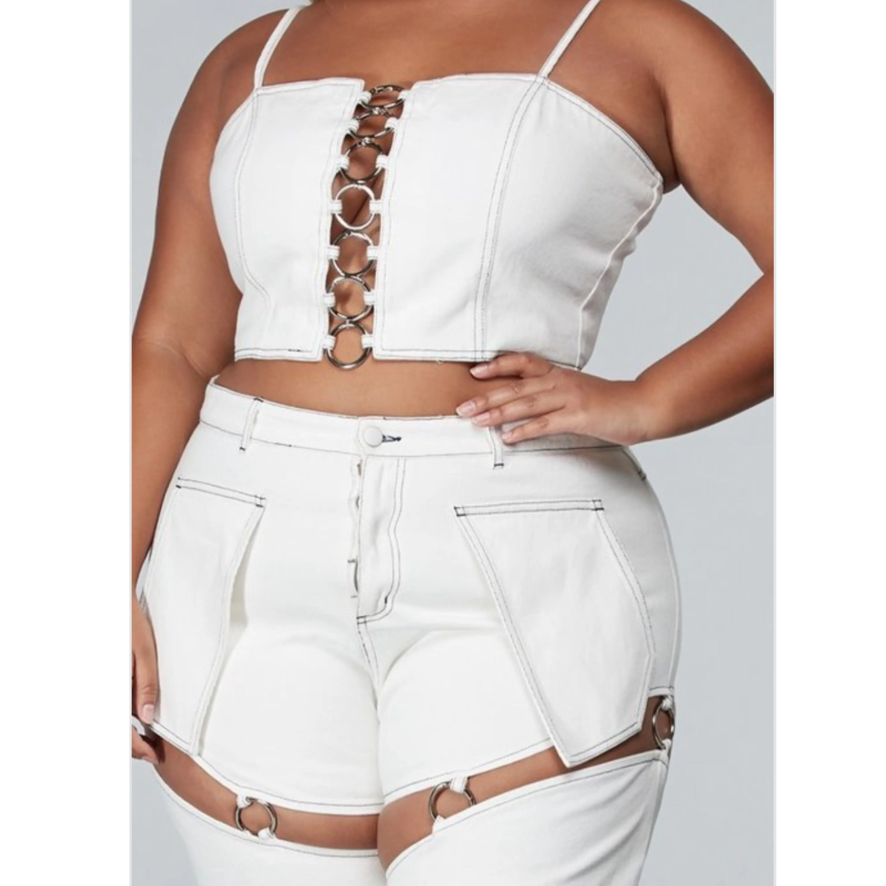 White Chain Link 2pcs Pants Set - Size Included