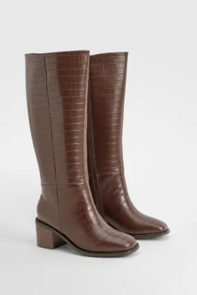 Wide Fit Croc  Block Knee High Boots