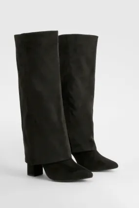 Wide Width Fold Over Heeled Knee High Boots