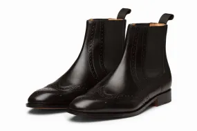 Wingtip Chelsea Brogue Boot, Black