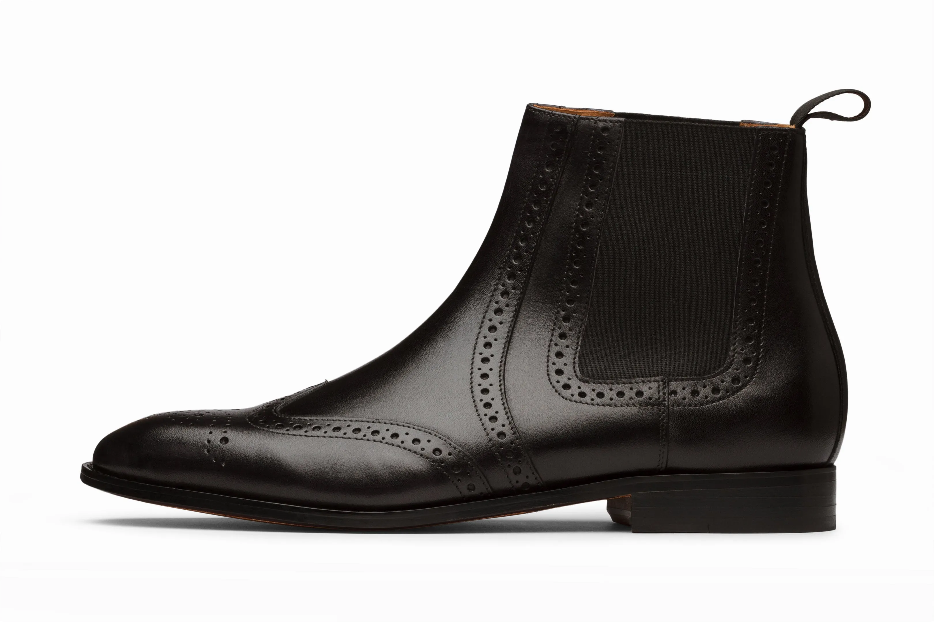 Wingtip Chelsea Brogue Boot, Black