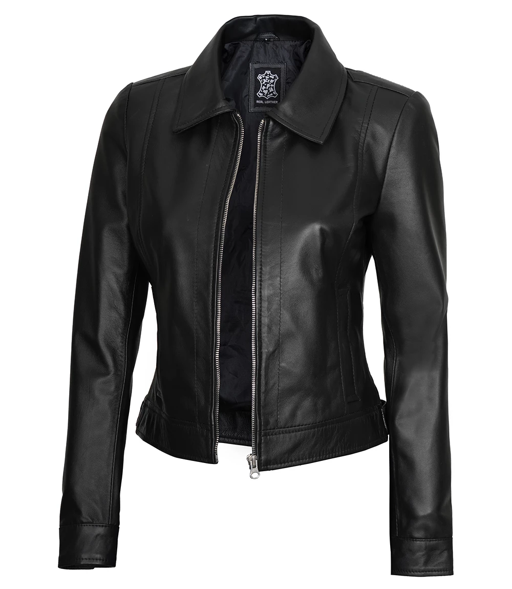 Women's Harrington Black Leather Jacket