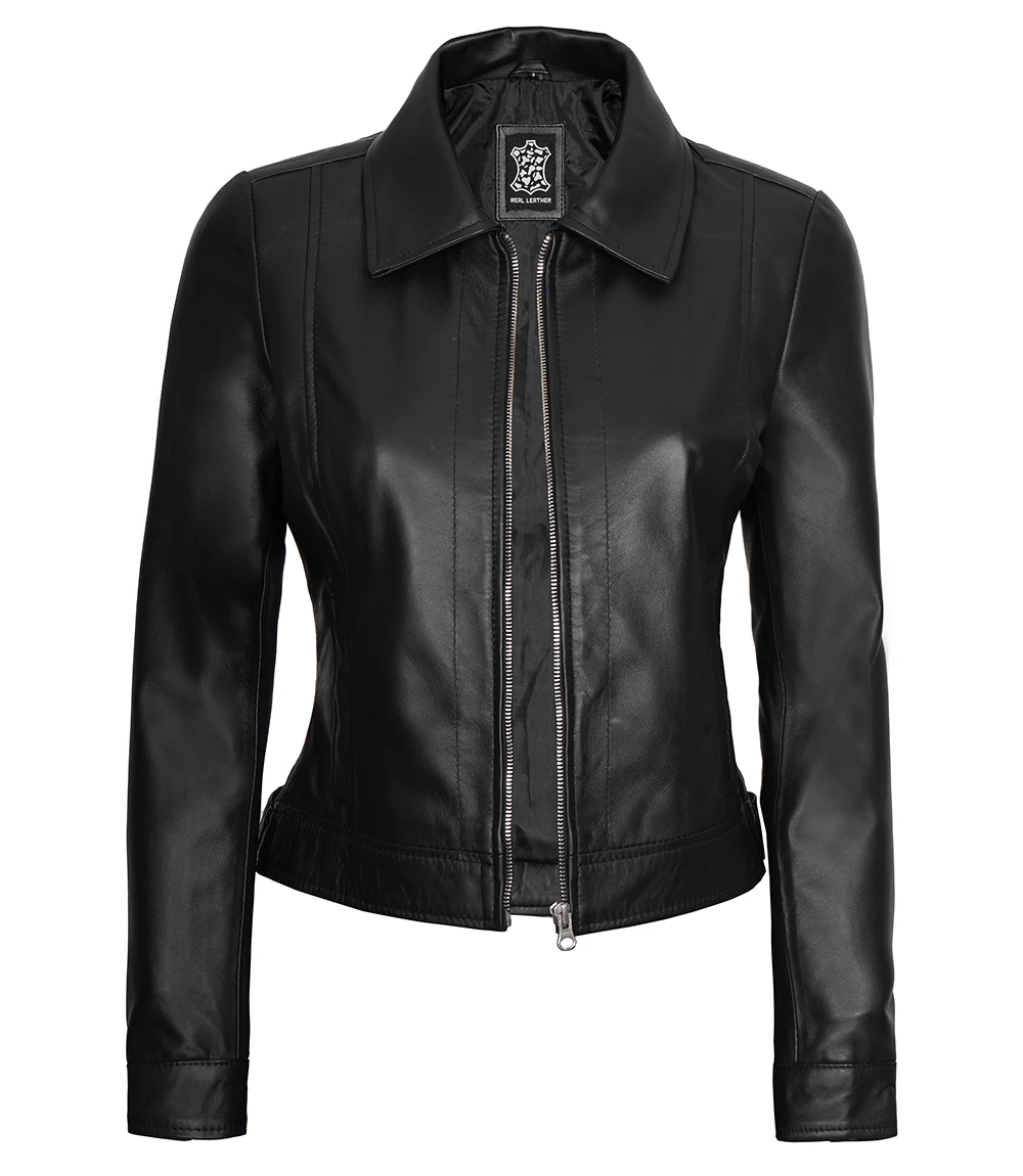 Women's Harrington Black Leather Jacket