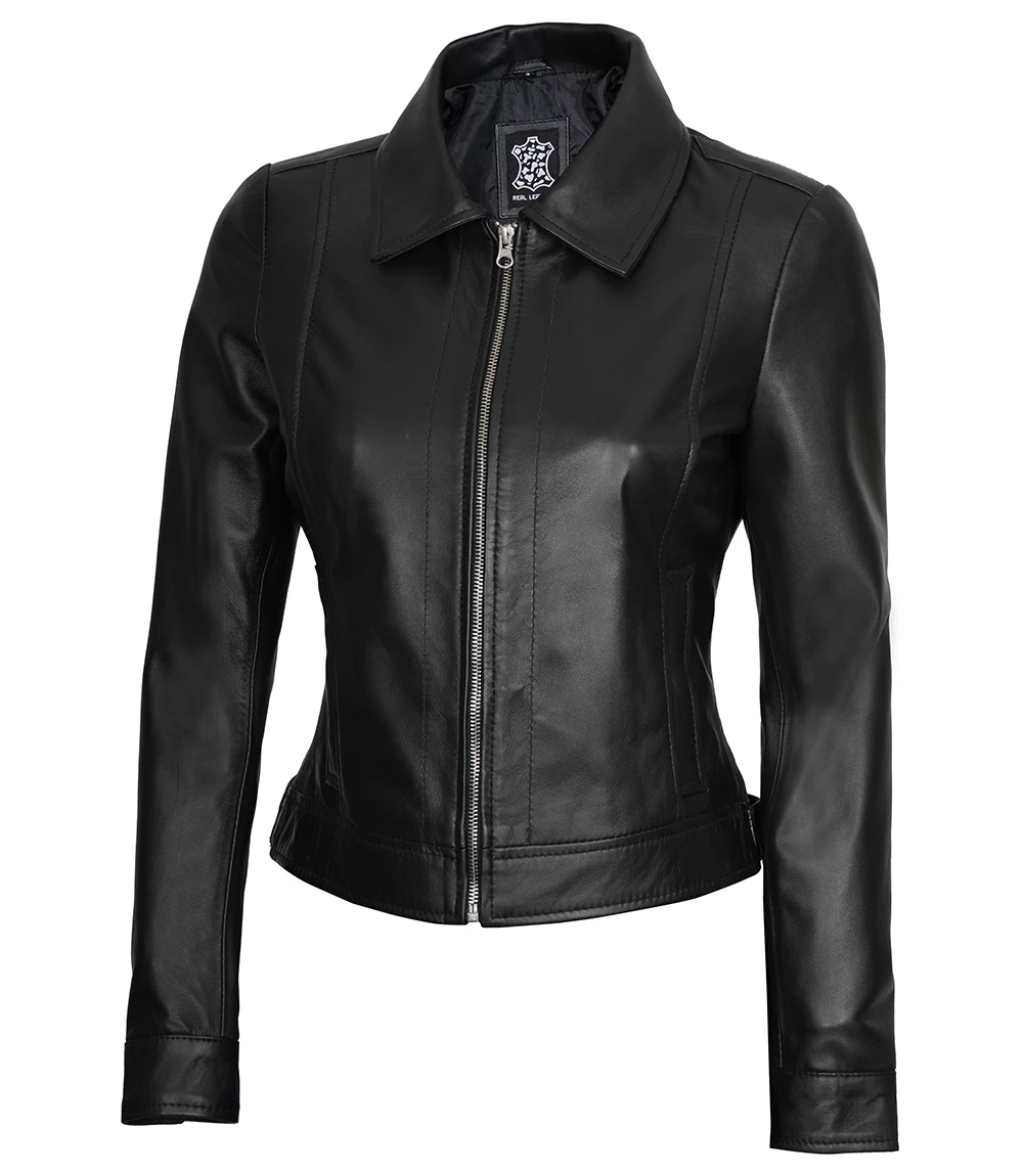 Women's Harrington Black Leather Jacket