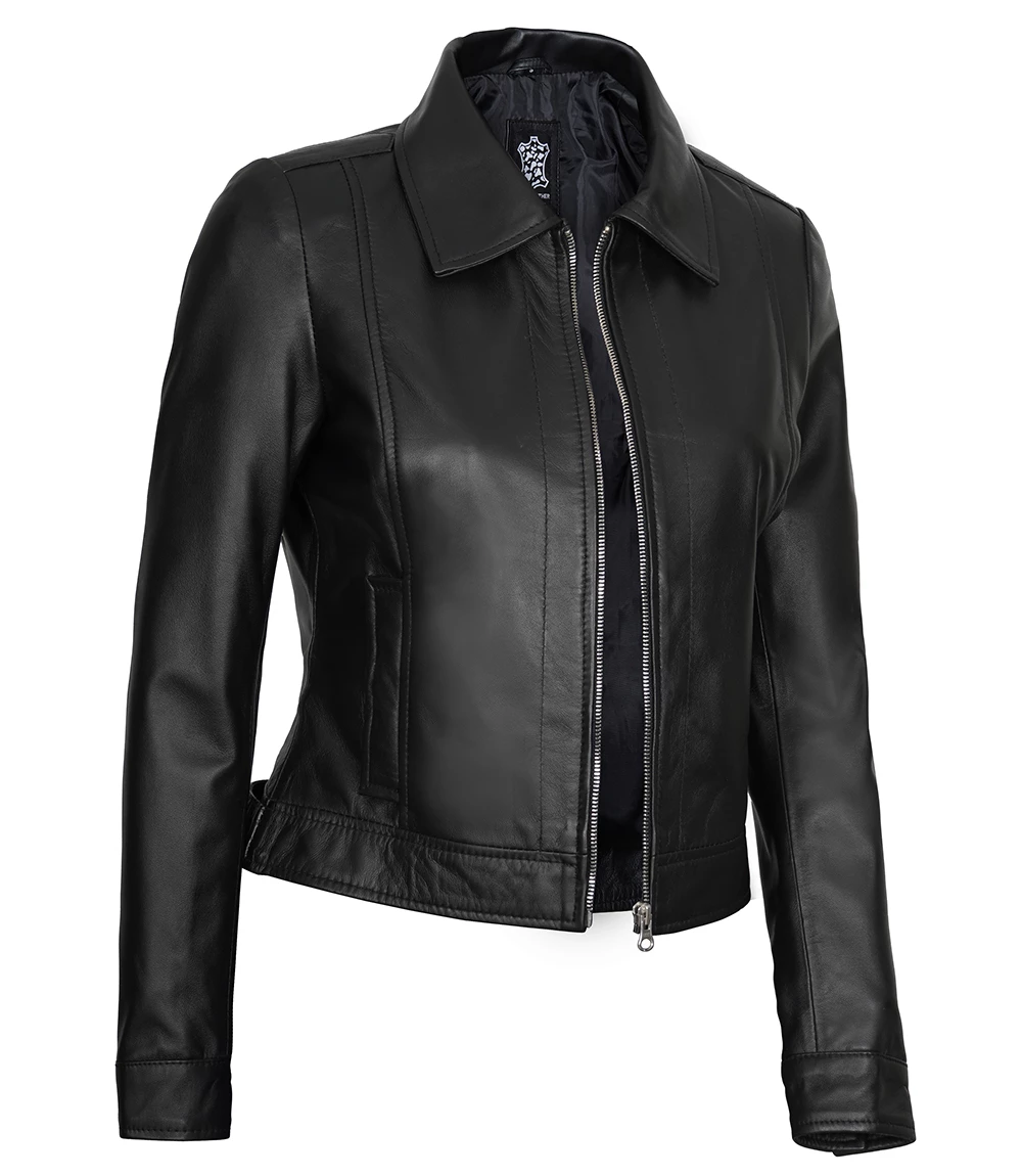 Women's Harrington Black Leather Jacket