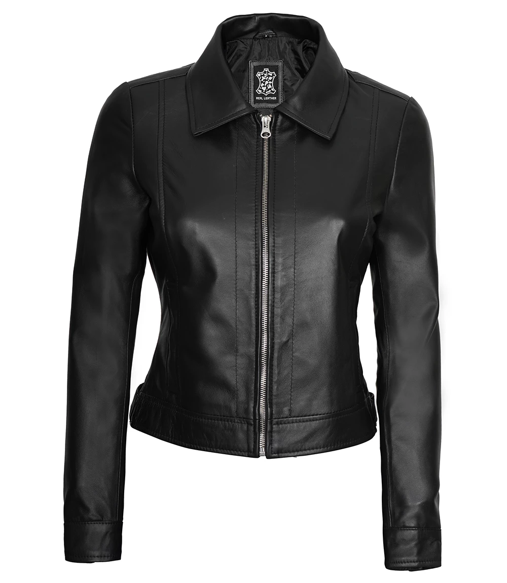 Women's Harrington Black Leather Jacket