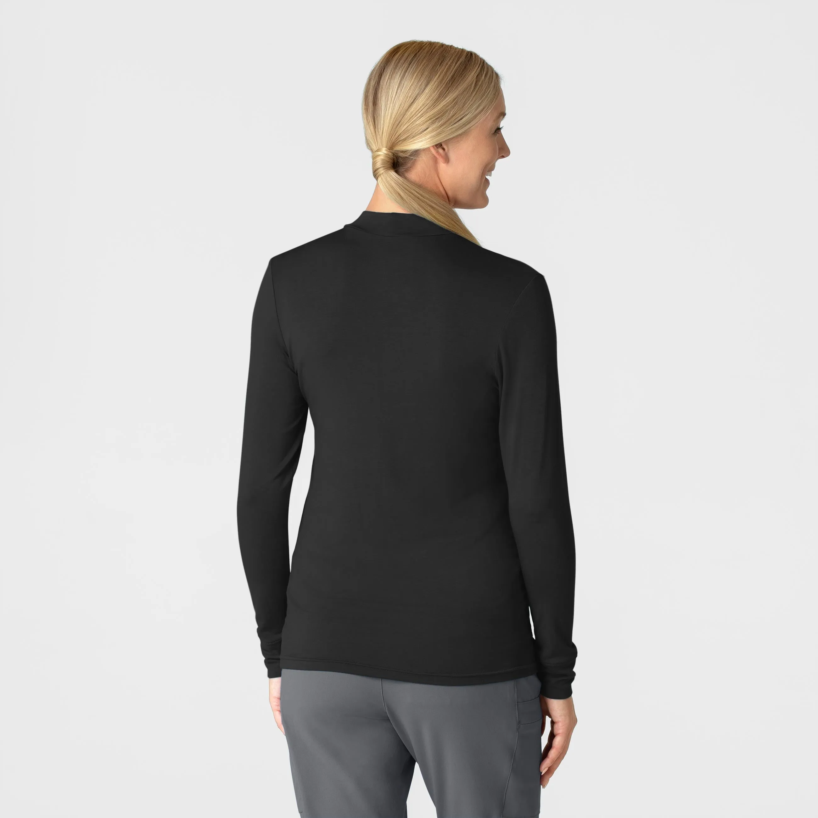 Women’s Long Sleeve Mock Neck Silky Tee - Black