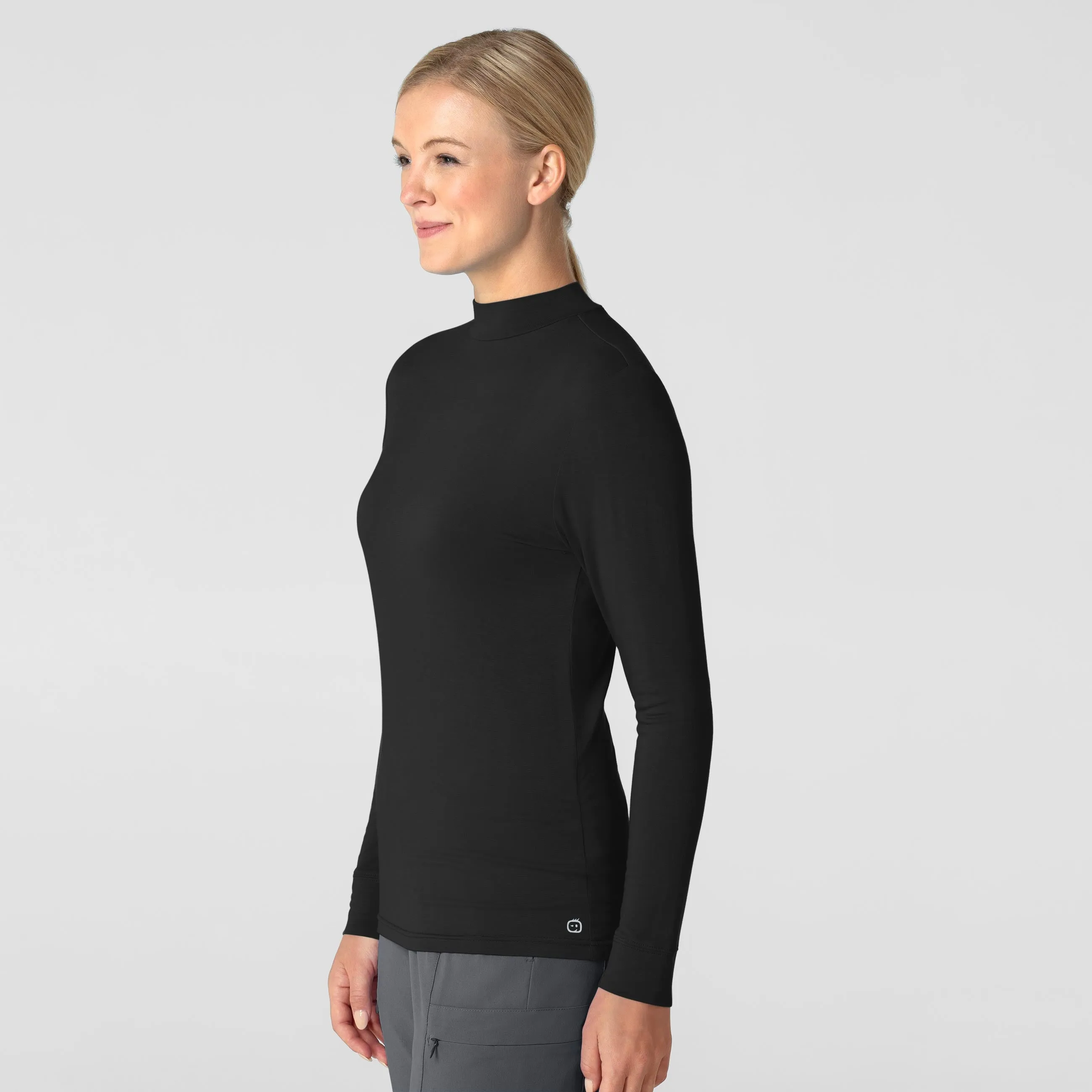 Women’s Long Sleeve Mock Neck Silky Tee - Black