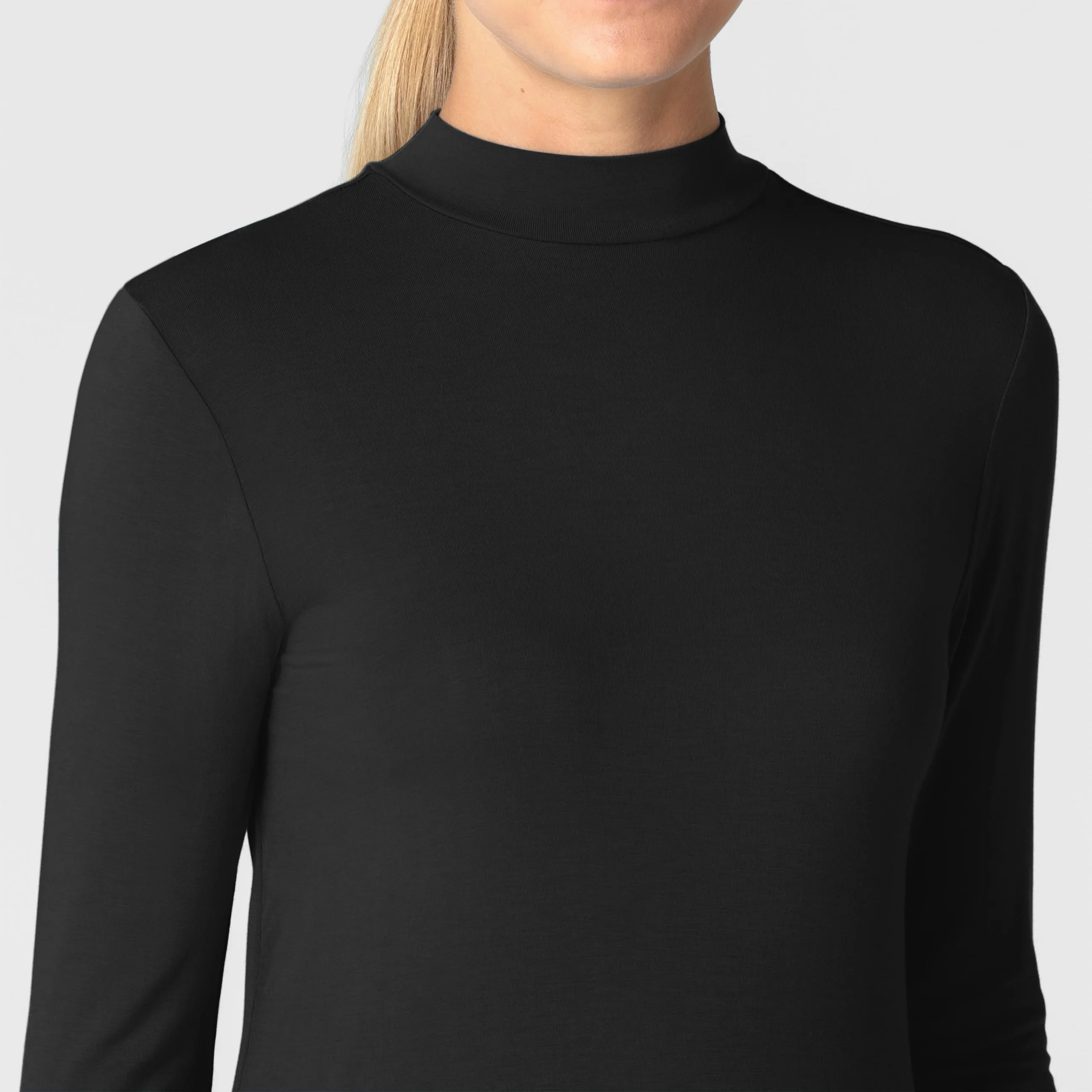 Women’s Long Sleeve Mock Neck Silky Tee - Black