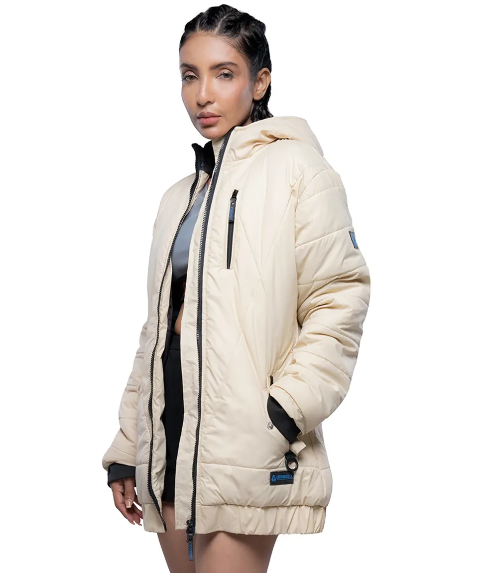 Womens Quilted Style Cream Puffer Jacket With Hood