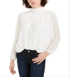 Women's Smocked Mock Neck Blouse White Large - Q&A