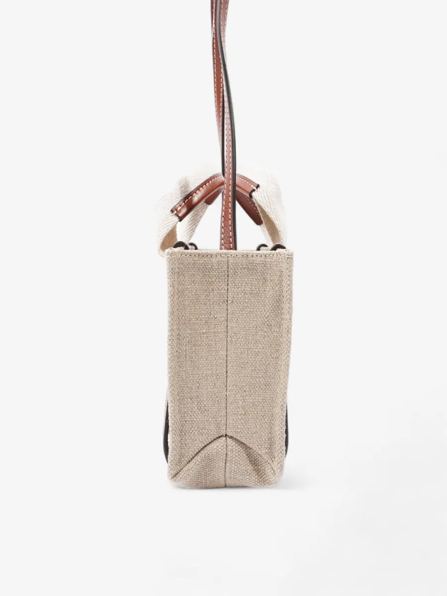 Woody Mini Tote Bag Beige / Brown / White Cotton