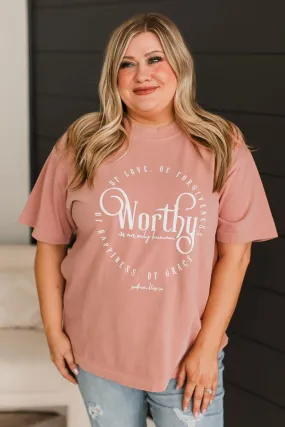 Worthy Mock Neck Graphic Tee- Blush