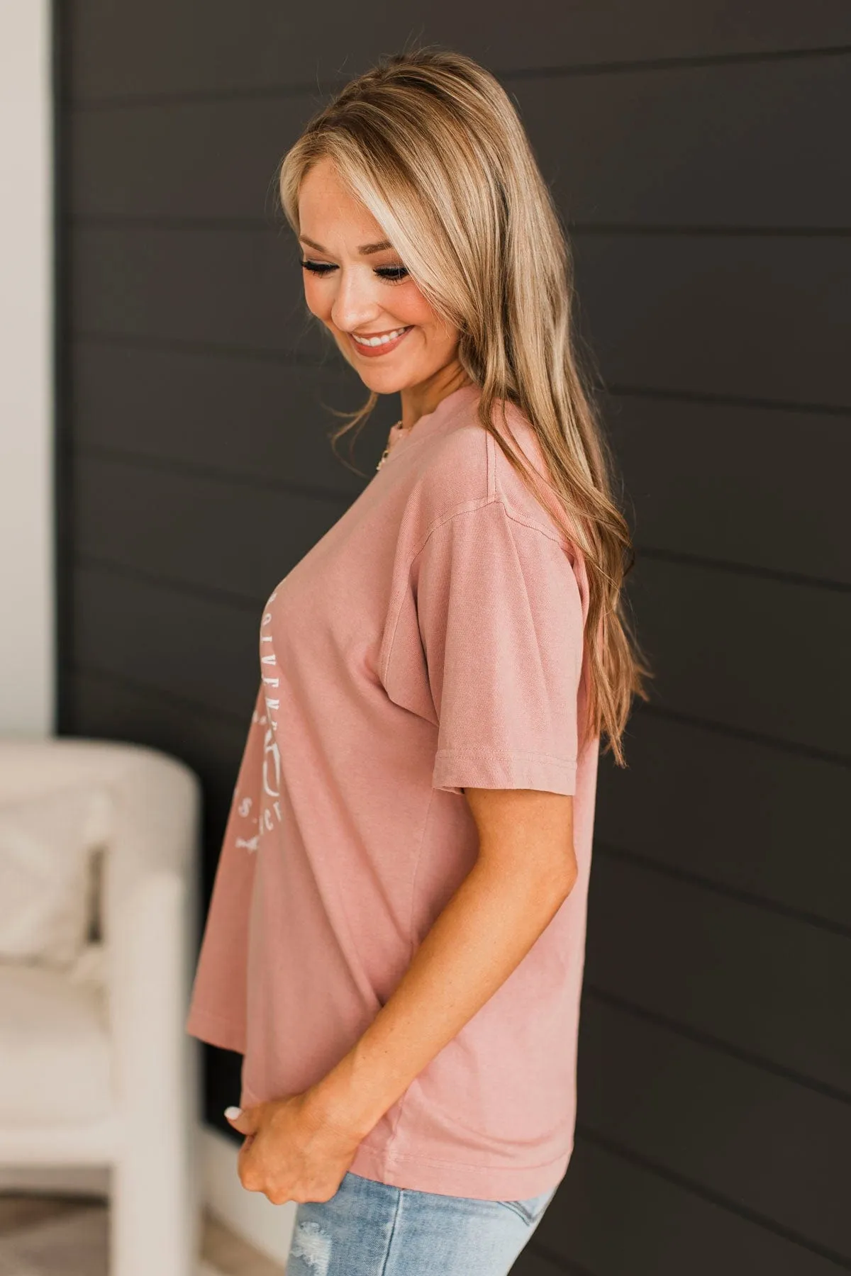 Worthy Mock Neck Graphic Tee- Blush