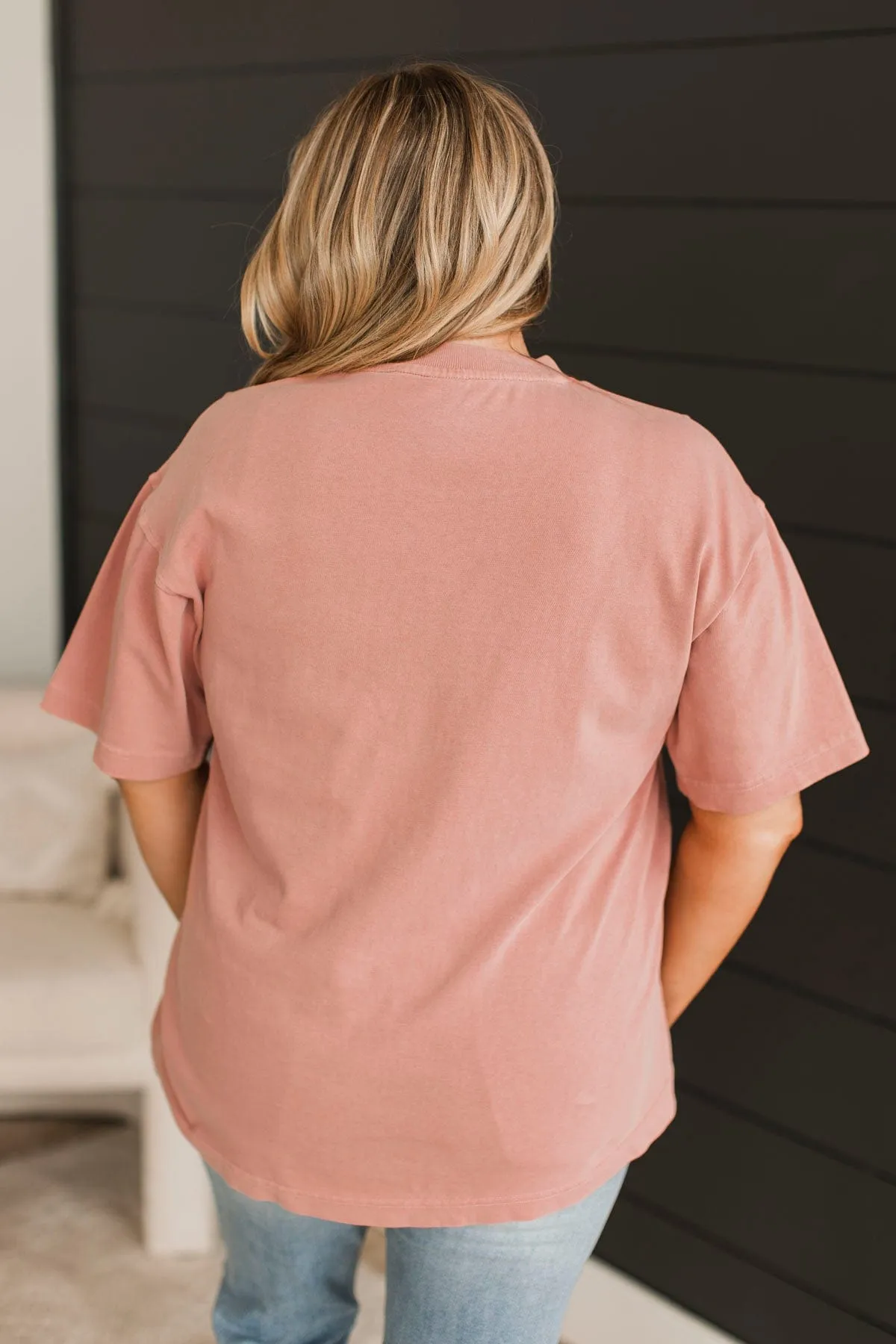 Worthy Mock Neck Graphic Tee- Blush