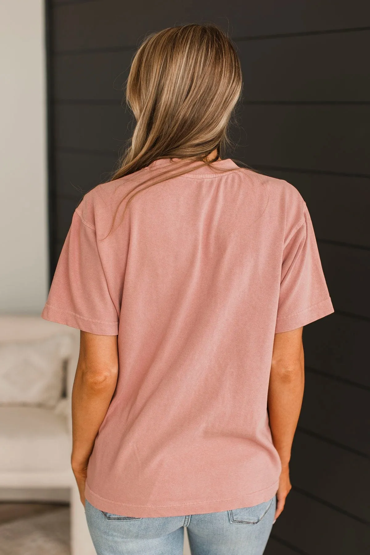 Worthy Mock Neck Graphic Tee- Blush