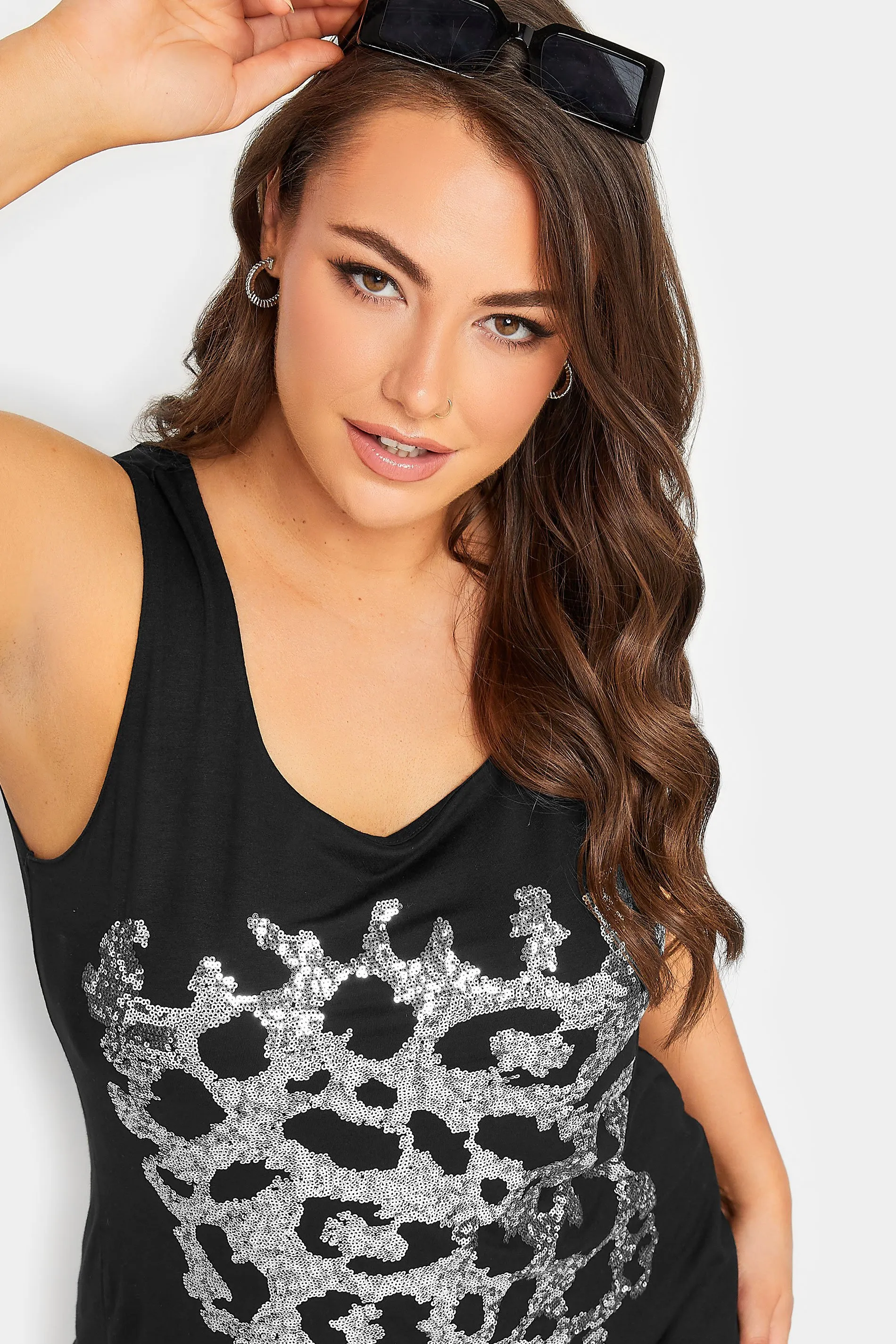 YOURS Curve Black Leopard Print Sequin Vest Top