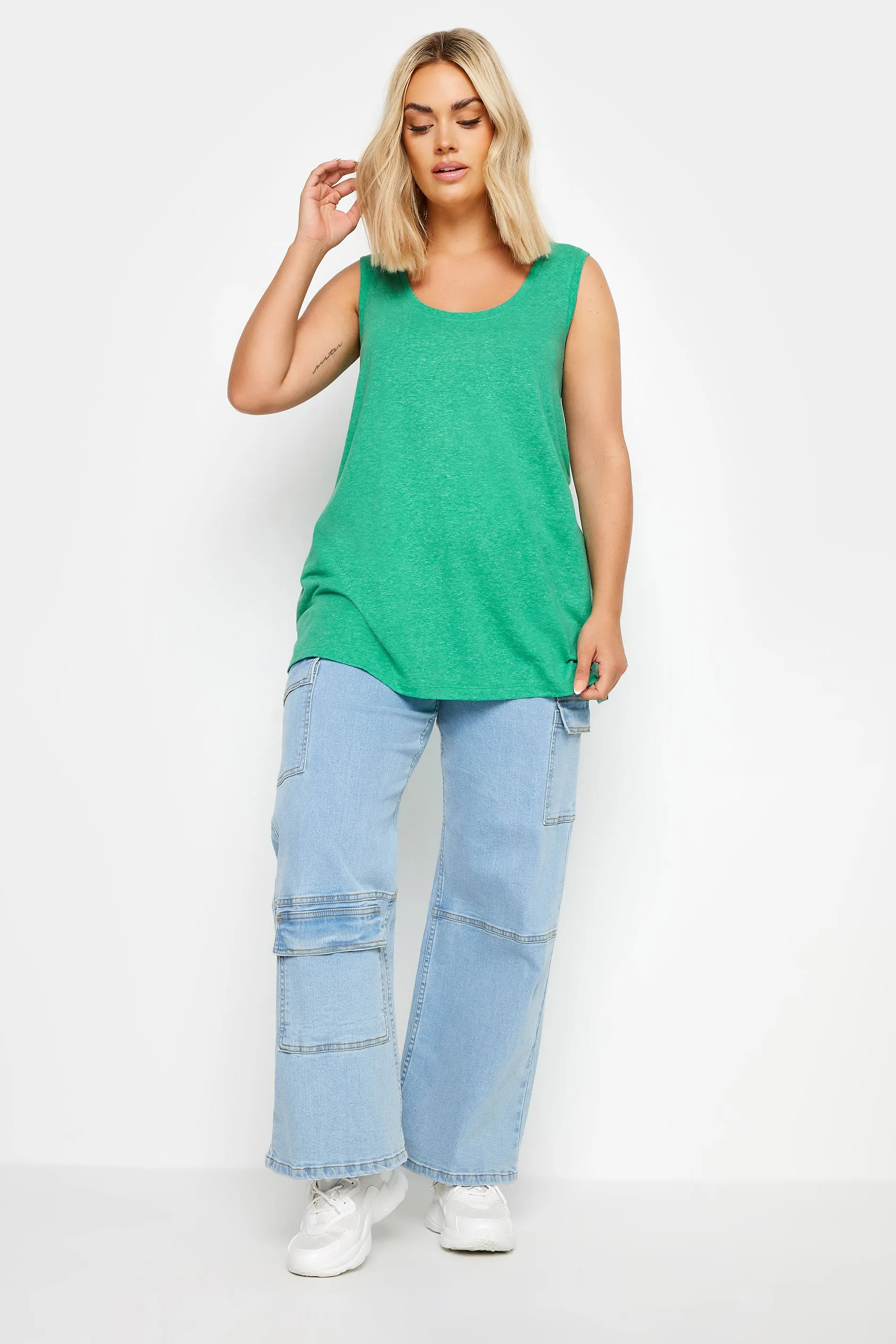 YOURS Curve Green Linen Vest Top