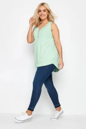 YOURS Curve Light Green Pintuck Henley Vest Top