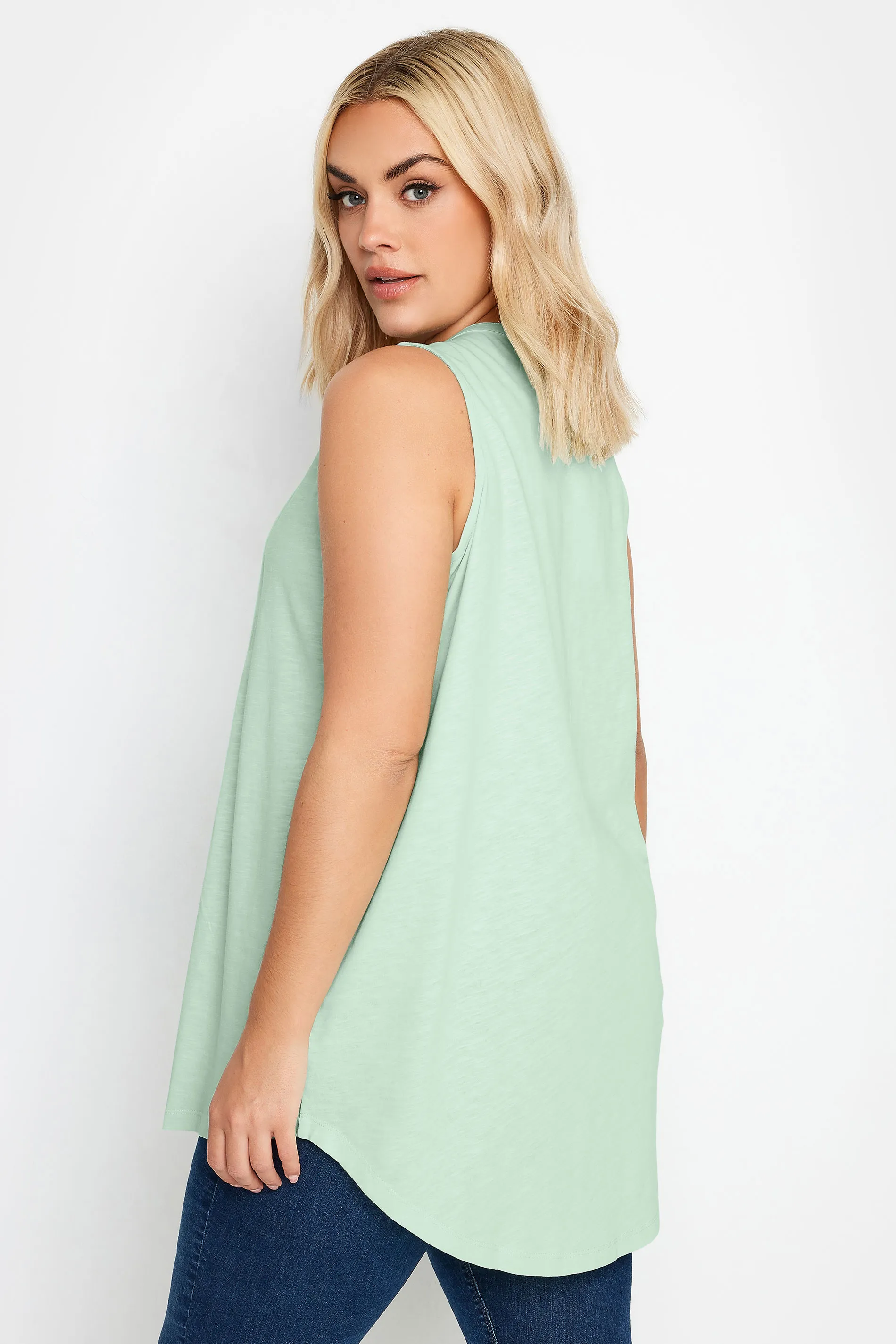 YOURS Curve Light Green Pintuck Henley Vest Top